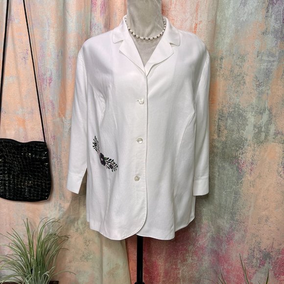 πViscose - Linen Button Down Blouse with 3/4 Sleeves - Picture 1 of 14